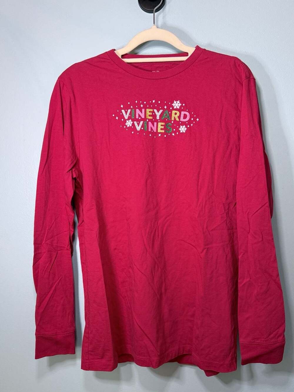Vineyard Vines Long Sleeve Graphic T-Shirt Red Glitter Holiday